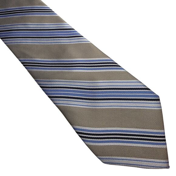 Chaps tan blue white diagonal stripe silk tie - 57.5" - Picture 1 of 4